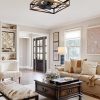 windphoto 23 Caged Flush Mount Square Ceiling Fans with Lights and Remote | 6 Speed and Reversible, Small Farmhouse Rustic Bladeless Ceiling Fan Low Profile for Bedroom, Kitchen, Dining Room