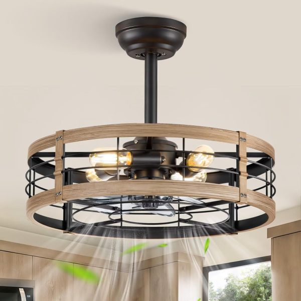 710K5DBFxbL._AC_SL1500_.jpg windphoto 20 inch Fandelier Caged Ceiling Fan with Light and Remote, Brown | 6 Speed Adjustable,Timing, Quiet & Powerful DC, Small, Farmhouse, Industrial, Enclosed, Bladeless, Bedroom, Kitchen, Downrod