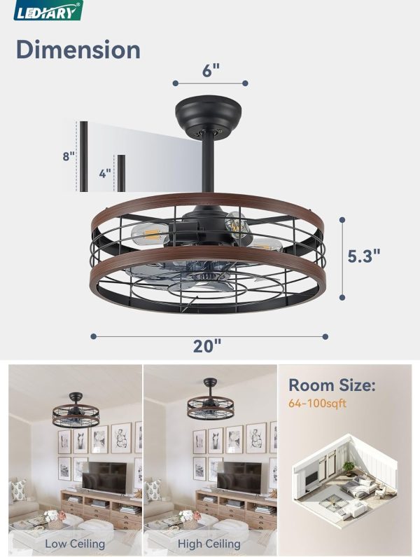 710f9Beud3L._AC_SL1500_.jpg windphoto 20 inch Fandelier Caged Ceiling Fan with Light and Remote, Walnut | 6 Speed Adjustable,Timing, Quiet & Powerful DC, Small, Farmhouse, Industrial, Enclosed, Bladeless, Bedroom, Kitchen, Downrod