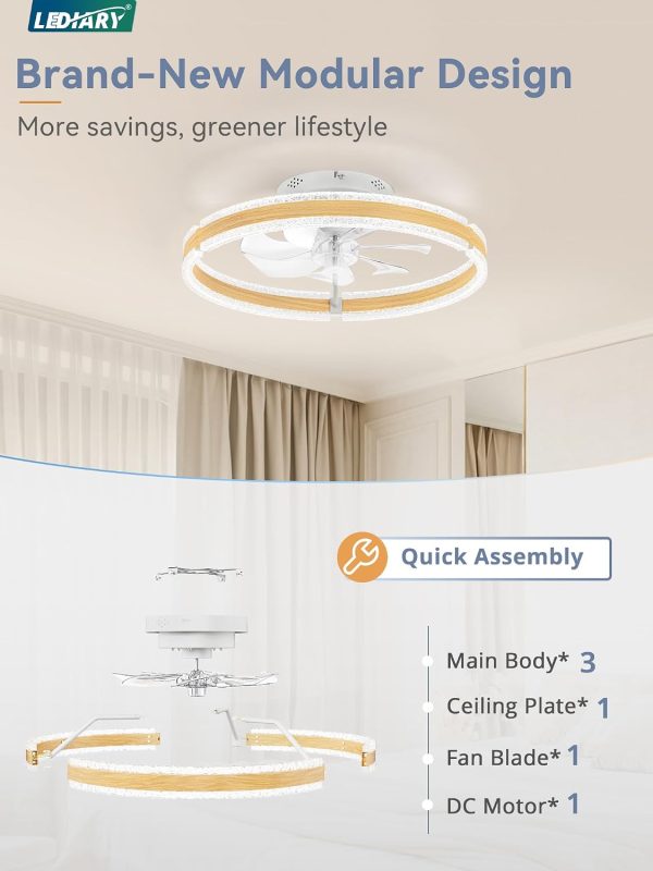 710nb5EY-L._AC_SL1500_.jpg windphoto Ceiling Fans with Lights and Remote, 20'' Low Profile Ceiling Fan with Light, 3000-6000K Dimmable Fandelier Ceiling Fans, Modern Flush Mount Fan Light for Bedroom with 6 Wind Speeds-Wood Grain | 3000-6000K Dimmable LED, 6 Wind Speeds, Quiet Reversible DC Motor, Small Flush Mount Fandelier for Bedroom, Living Room