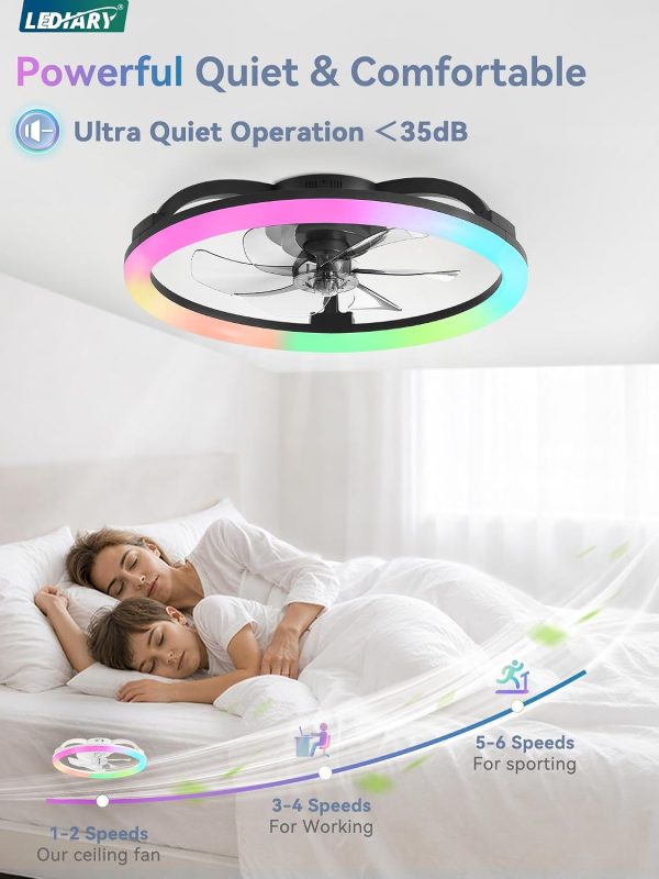 710vEmU6KeL._AC_SL1500_.jpg windphoto 23" Ceiling Fans with Lights and Remote for Bedroom, Black | RGB Low Profile Fan Light, 3000K-6000K Stepless Dimmable, 6 Speed, Reversible DC Motor, APP & Remote Control, Low Noice