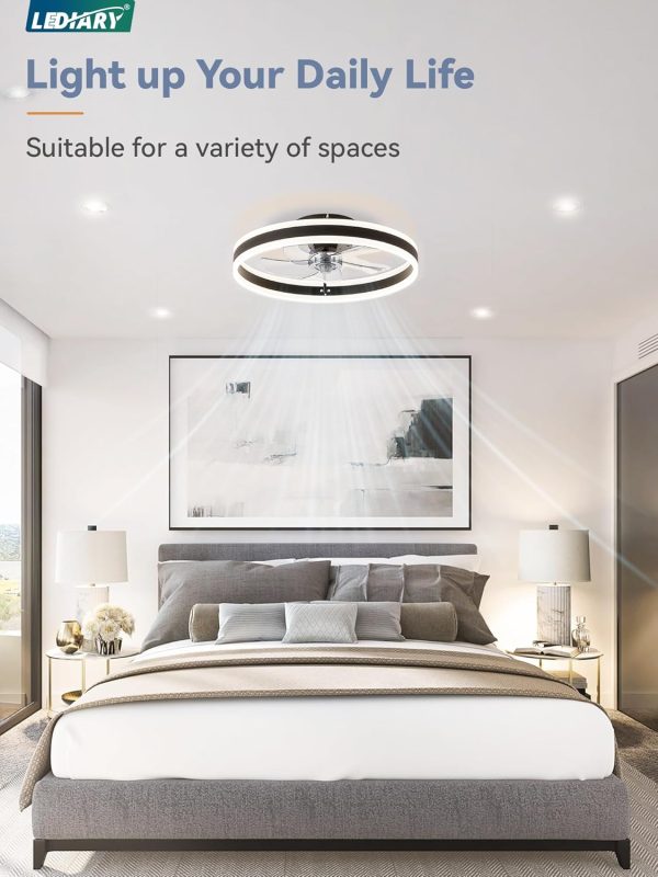 711AOjmd5hL._AC_SL1500_.jpg windphoto 19.7'' Modern Low Profile Ceiling Fans with Lights and Remote,Black | 3000-6000K Dimmable LED, 6 Wind Speeds, Quiet Reversible DC Motor, Small Flush Mount Fandelier for Bedroom, Living Room