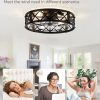 windphoto 20" Caged Farmhouse Ceiling Fan with Light, Flush Mount, Black | Remote&APP Control, Small Low Profile, Rustic Fandaliers, Industrial Bladeless Enclosed, Powerful Motor for Bedroom, Kitchen