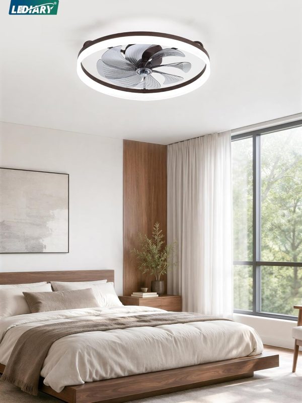 711Jdpa5AML._AC_SL1500_.jpg windphoto 23" Low Profile Ceiling Fans with Lights, APP & Remote, Brown | Flush Mount, Dimmable LED, Quiet DC Motor, Reversible, 6 Speeds, Fandelier, for Bedroom