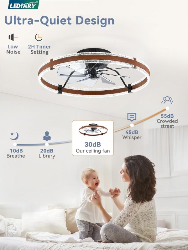 711P3byIoAL._AC_SL1500_.jpg windphoto 24'' Modern Low Profile Ceiling Fans with Lights and Remote, Walnut | 3000-6000K Dimmable LED, 6 Wind Speeds, Quiet Reversible DC Motor, Small Flush Mount Fandelier for Bedroom, Living Room