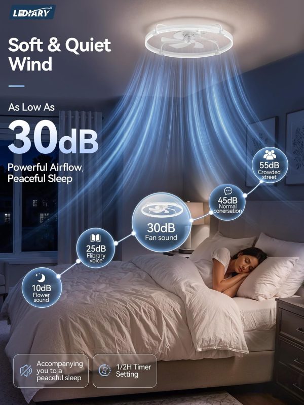 windphoto 30" Low Profile Ceiling Fans with Lights, Remote/APP Control, White | Wider Airflow, Stepless Dimmable LED, Quiet Reversible DC Motor, 6 Speeds, 3CCT, Timer, Bedroom, Living Room, Kitchen