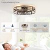 windphoto 26" Black Gold Caged Low Profile Ceiling Fan with Light and Remote | Flush Mount, Bladeless Enclosed Fandelier, 6 Speed, Quiet Powerful DC, Rustic,Farmhouse, Large, Bedroom, Kitchen, Indoor