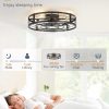 windphoto 26" Black Caged Low Profile Ceiling Fan with Light and Remote | Flush Mount, Bladeless Enclosed Fandelier, 6 Speed, Quiet Powerful DC, Rustic,Farmhouse, Large, Bedroom, Kitchen, Indoor
