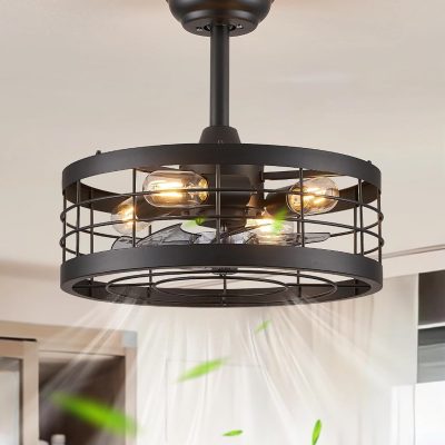 711pVLxrZJL._AC_SL1500_.jpg windphoto 16.5 inch Caged Fandelier Ceiling Fan Light with Remote, Black | 6 Speed Adjustable,Timing, Quiet & Powerful DC, Small, Farmhouse, Industrial, Enclosed, Bladeless, Bedroom, Kitchen, Downrod