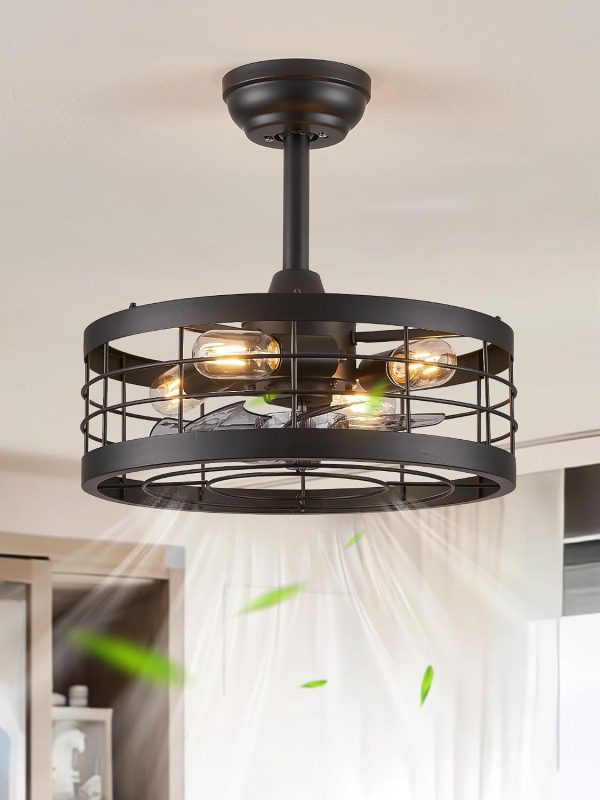 711pVLxrZJL._AC_SL1500_.jpg windphoto 16.5" Black Caged Ceiling Fan and 20" White Low Profile CCT Dimmable LED Ceiling Fan with Light & Remote, 6 Speed, Timing for Outdoor and Bedroom, Kitchen