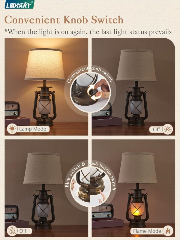 7125dsqXH2L._AC_SL1500_.jpg windphoto 18.72" Farmhouse LED Lantern Flickering Flame Table Lamps Set of 2 | Small Rustic Bronze End Table Lamps, Blow-Controlled , Halloween Decorative, Bedside for Living Room, Bedroom