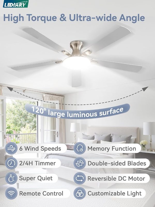 712GuF4uCEL._AC_SL1500_.jpg windphoto 60 Inch Flush Mount Ceiling Fans with Lights, Remote & APP Control | 3CCT,Stepless Dimmable,Memory Function,Timer,6-speed,Reversible Blade, Quiet DC Motor, Damp-Rated, Living Room, Covered Patio