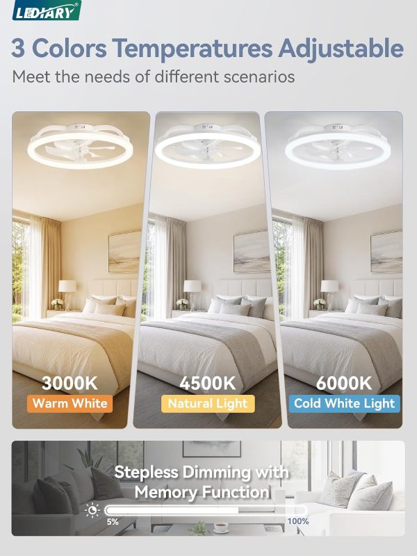 712Ha8TW79L._AC_SL1500_.jpg windphoto 23" Ceiling Fans with Lights and Remote for Bedroom, White | Low Profile Fan Light, 3000K-6000K Stepless Dimmable Fandelier, 6 Speed, Reversible DC Motor, APP & Remote Control, Low Noice
