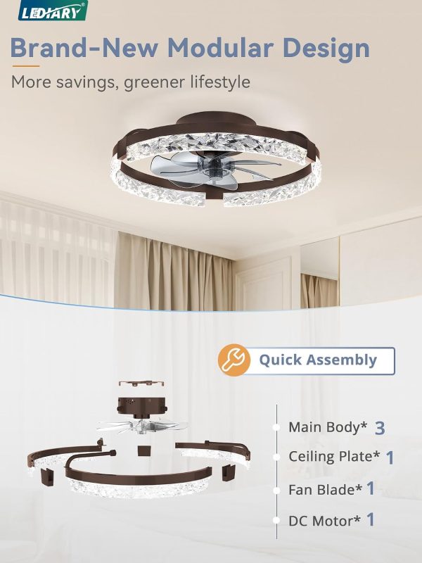 712IEhRactL._AC_SL1500_.jpg windphoto 20 Inch Low Profile Ceiling Fans with Lights and Remote, Fandelier Ceiling Fan Flush Mount, 3000K-6000K Dimmable LED Fan Light, Brown Modern Ceiling Fans with Lights for Bedroom | Flush Mount, Fandelier, 3000K-6000K, Dimmable LED, for Bedroom