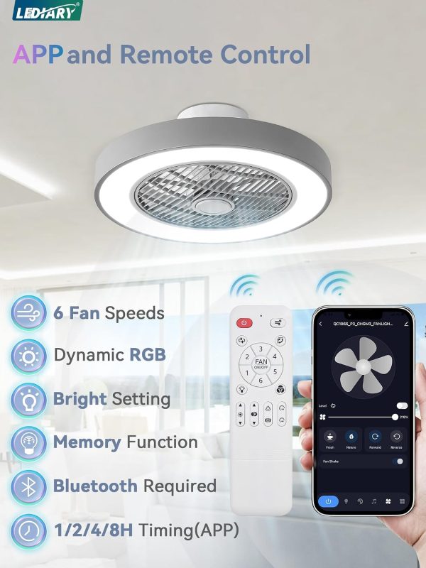 712UFfflC8L._AC_SL1500_.jpg windphoto 20 Inch Low Profile Bladeless LED Ceiling Fan Light, Grey RGB | Flush Mount, Modern, 6 Speed Adjustable, 3000-6000K Dimmable, 3000LM, Indoor Bedroom Living Room, Remote/APP Control