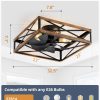 windphoto 23 Caged Flush Mount Square Ceiling Fans with Lights and Remote | 6 Speed and Reversible, Small Farmhouse Rustic Bladeless Ceiling Fan Low Profile for Bedroom, Kitchen, Dining Room