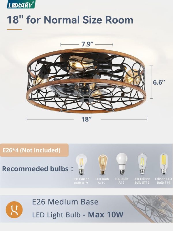 712eSkc12uL._AC_SL1500_.jpg windphoto Walnut+White Gold Color Caged Ceiling Fans with Lights, White Flush Mount Ceiling Fan with Remote, Small Low Profile Bladeless Ceiling Fan Light Fixture for Bedroom, Kitchen, Dining Room