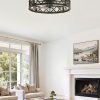 windphoto 23" Caged Farmhouse Ceiling Fan with Light, Flush Mount, Black | Remote&APP Control, Large Low Profile, Rustic Fandaliers, Industrial Bladeless Enclosed, Powerful Motor for Bedroom, Kitchen