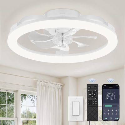 712jarkzRL._AC_SL1500_.jpg windphoto 20" Ceiling Fans with Lights and Remote for Bedroom, White | Low Profile Fan Light, 3000K-6000K Stepless Dimmable Fandelier, 6 Speed, Reversible DC Motor, APP & Remote Control, Low Noice