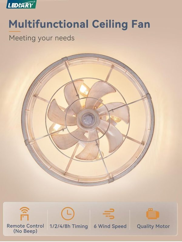 712rKA9tskL._AC_SL1500_.jpg windphoto 20 inch Fandelier Caged Ceiling Fan with Light, White Gold | 6 Speed Adjustable,Timing, Quiet & Powerful DC, Small, Farmhouse, Industrial, Enclosed, Bladeless, Bedroom, Kitchen, Downrod