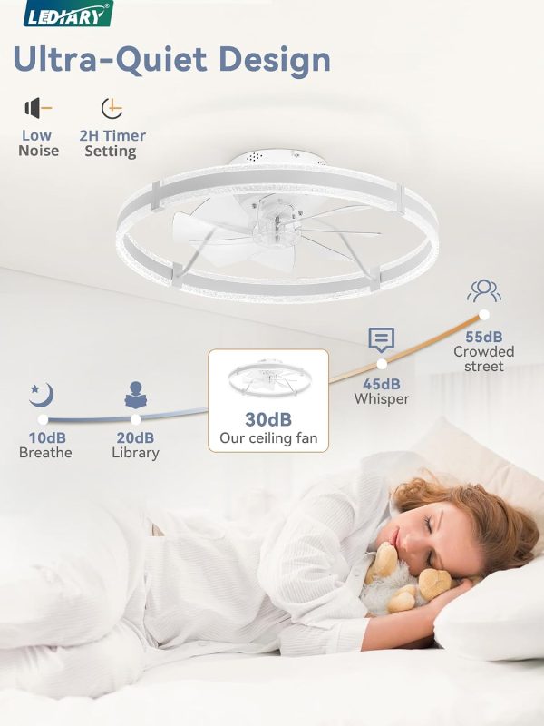 712z27E8QWL._AC_SL1500_.jpg windphoto 24'' Low Profile Ceiling Fans with Lights and Remote, White, 2 Pack | 3000-6000K Dimmable LED, 6 Wind Speeds, Quiet Reversible DC Motor, Small Flush Mount Fandelier for Bedroom, Living Room