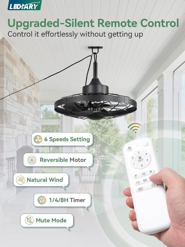 713U-LgEGDL._AC_SL1500_.jpg windphoto 20" Outdoor Ceiling Fan No Light, Plug-in Waterproof Gazebo Fan | 6 Speeds, 3 Timers, 2 Hanging Rods, Mute Remote, Reversible Motor, Memory Function, Cage Design, for Pergola, Patio, Porch