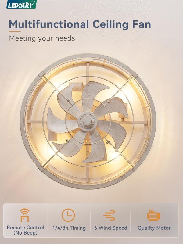 713azsnHr2L._AC_SL1500_.jpg windphoto 20" White Gold Caged Low Profile Ceiling Fan with Light and Remote | Flush Mount, Bladeless Enclosed Fandelier, 6 Speed, Quiet Powerful DC, Rustic,Farmhouse, Small, Bedroom, Kitchen, Indoor