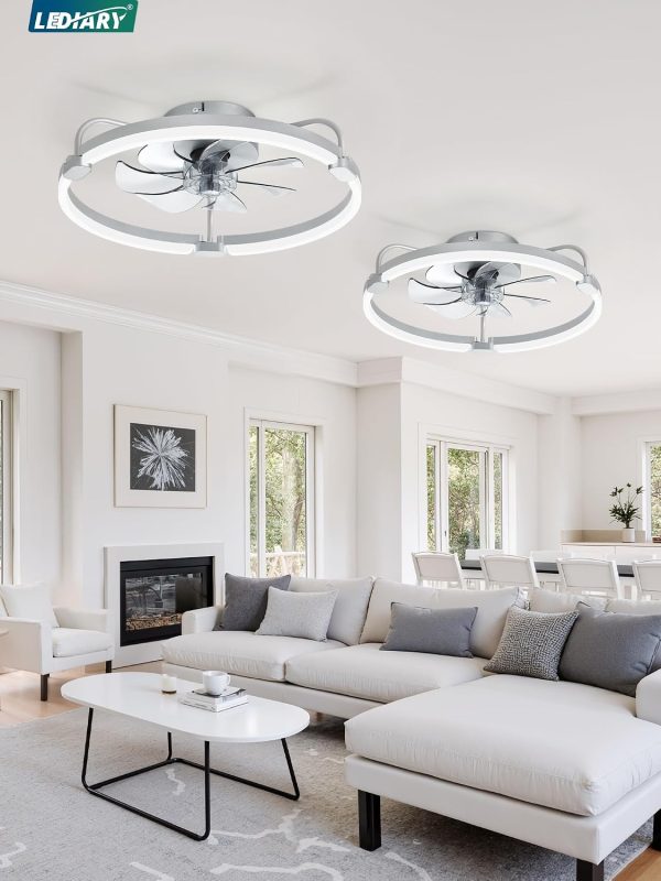 713imUh499L._AC_SL1500_.jpg windphoto 2 Pack 20" Low Profile Ceiling Fans with Lights and Remote | Flush Mount, Stepless Dimmable Fandelier, 6 Speeds, 3 CCT, Quiet Reversible DC Motor, 2H Timer, Bedroom, Living Room, Grey