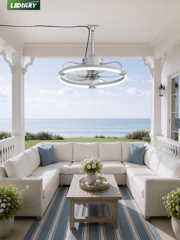 windphoto 20" Waterproof Grey Outdoor Ceiling Fan with Light for Gazebo | IP65 Wet Rated,APP Control,6-Speeds,3CCT Dimmable,Reverse DC Motor,Suitable for 10' x 12' Area,Plug In for Patio,Porch