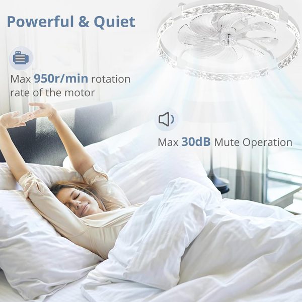 windphoto 24" Ceiling Fans with Lights and Remote, Fandelier White | 3CCT, 6 Speeds, Dimmable Low Profile, Flush Mount Ceiling Fan, Timer, Reversible, Memory, Bedroom, Living Room, Kitchen