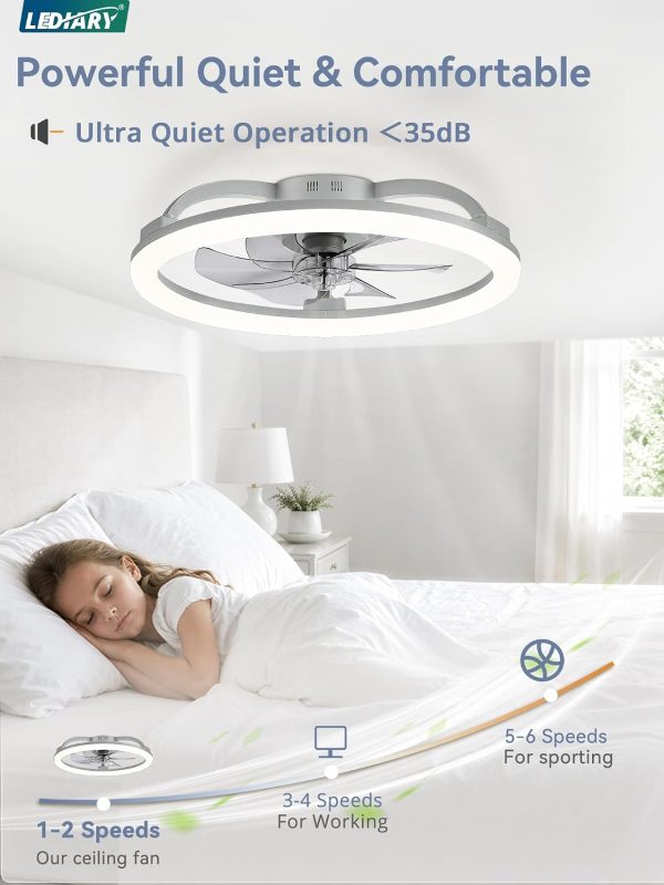 714SyGqRKWL._AC_SL1500_.jpg windphoto 23" Ceiling Fans with Lights and Remote for Bedroom, Grey | Low Profile Fan Light, 3000K-6000K Stepless Dimmable Fandelier, 6 Speed, Reversible DC Motor, APP & Remote Control, Low Noice