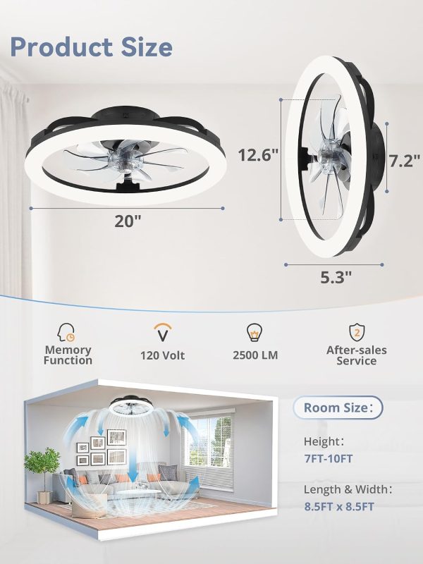 714ZVhWT57L._AC_SL1500_.jpg windphoto 2 Pack 20" Ceiling Fans with Lights and Remote for Bedroom, Black | Low Profile Fan Light, 3000K-6000K Stepless Dimmable Fandelier, 6 Speed, Reversible DC Motor, APP & Remote Control, Low Noice
