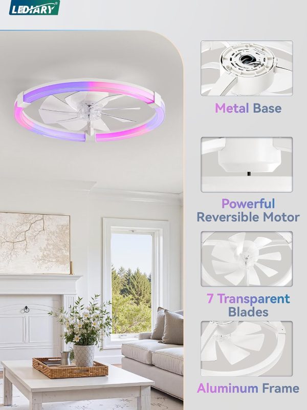 714dgjVqm1L._AC_SL1500_.jpg windphoto Ceiling Fan with Light,23inch Low Profile Fandelier with Remote RGB | RGB,6 Speeds, Reversible DC Motor, Dimmable Flush Mount Fan Light, Modern fans for Bedroom