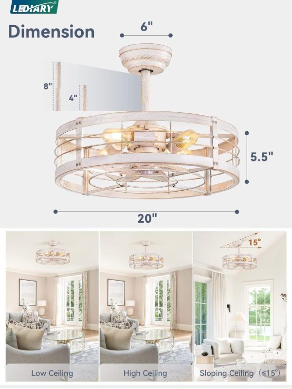 714hmEHyGmL._AC_SL1500_.jpg windphoto 20 inch Fandelier Caged Ceiling Fan with Light, White Gold | 6 Speed Adjustable,Timing, Quiet & Powerful DC, Small, Farmhouse, Industrial, Enclosed, Bladeless, Bedroom, Kitchen, Downrod