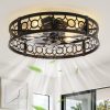 714i6Ojn5VL._AC_SL1500_.jpg windphoto 23 Inch Caged Flush Mount Ceiling Fans with Lights, Black | Low Profile, Farmhouse, Bladeless Enclosed Fandelier, Small, 6 Speed, Quiet Reversible DC, Bedroom, Kitchen, Living Room,