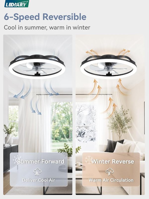 714sfCGJVkL._AC_SL1500_.jpg windphoto 23" Ceiling Fans with Lights and Remote for Bedroom, Black | Low Profile Fan Light, 3000K-6000K Stepless Dimmable Fandelier, 6 Speed, Reversible DC Motor, APP & Remote Control, Low Noice