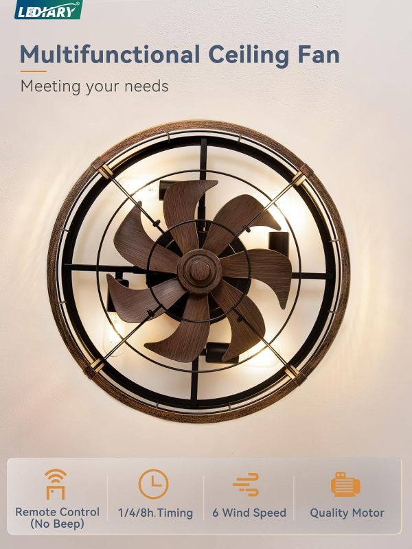 714yuidga1L._AC_SL1500_.jpg windphoto 23" Black Gold Caged Low Profile Ceiling Fan with Light and Remote | Flush Mount, Bladeless Enclosed Fandelier, 6 Speed, Quiet Powerful DC, Rustic,Farmhouse, Small, Bedroom, Kitchen, Indoor