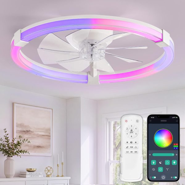714zTvGT7HL._AC_SL1500_.jpg windphoto Ceiling Fan with Light,23inch Low Profile Fandelier with Remote RGB | RGB,6 Speeds, Reversible DC Motor, Dimmable Flush Mount Fan Light, Modern fans for Bedroom