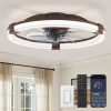windphoto Ceiling Fan with Light 20" Low Profile Fandelier with Remote Brown | 6 Speeds, Reversible, Dimmable Flush Mount Fan Light, Modern Ceiling Fan with Lights for Bedroom Bladeless