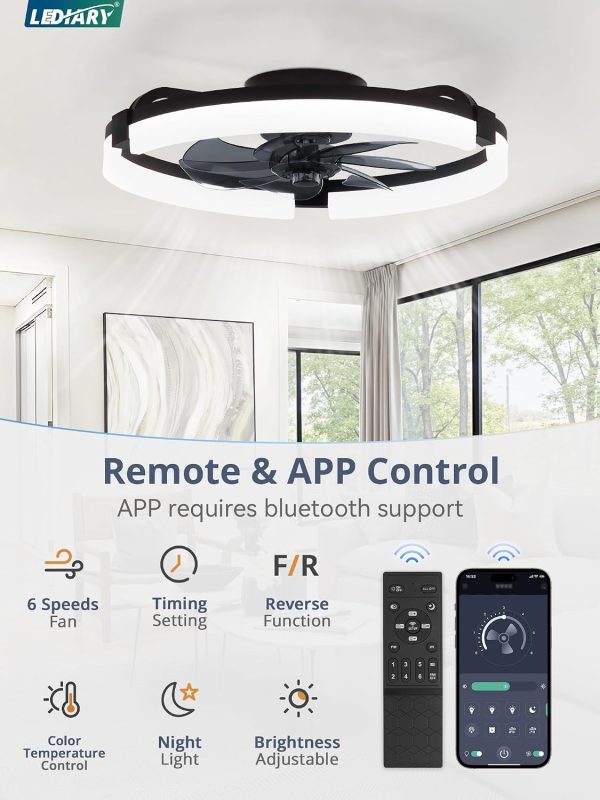7150zyfnD4L._AC_SL1500_.jpg windphoto 2 Pack 20" Ceiling Fans with Lights, Fandelier for Bedroom | Flush Mount Fan Light, Stepless Dimmable, App/Remote Control, 3 CCT Led, 6 Speeds, Quiet Reversible DC Motor, Black