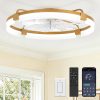 windphoto 24" Ceiling Fans with Lights, Low Profile Fandelier for Bedroom | Flush Mount Fan Light, Stepless Dimmable, App/Remote Control, 3 CCT Led, 6 Speeds, Quiet Reversible DC Motor, Gold