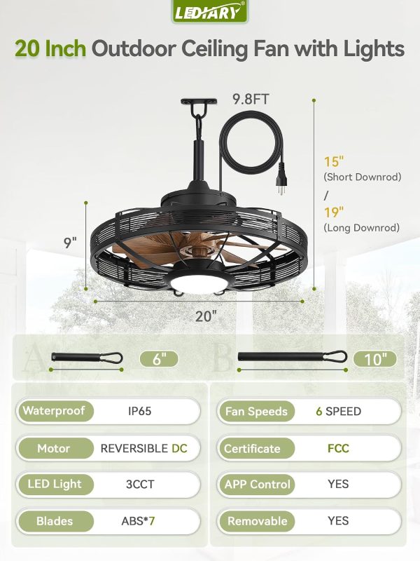 715LHYTRrkL._AC_SL1500_.jpg windphoto 20" Brown IP65 Waterproof Outdoor Ceiling Fan with Light for Patios | APP&Remote Control,6-Speeds,3CCT Dimmable,Reverse DC Motor, Suitable for 10' x 12' Area,for Gazebo,Porch