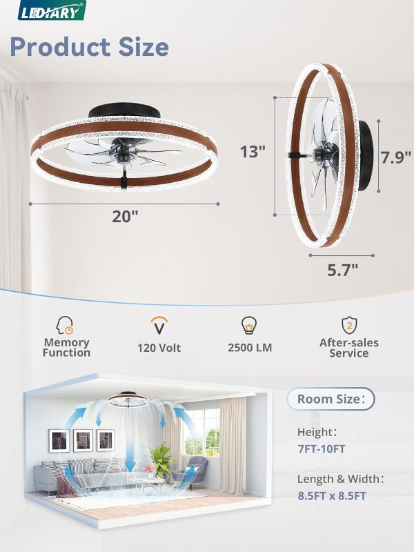 715Y90G48UL._AC_SL1500_.jpg windphoto 20'' Modern Low Profile Ceiling Fans with Lights and Remote, Walnut | 3000-6000K Dimmable LED, 6 Wind Speeds, Quiet Reversible DC Motor, Small Flush Mount Fandelier for Bedroom, Living Room