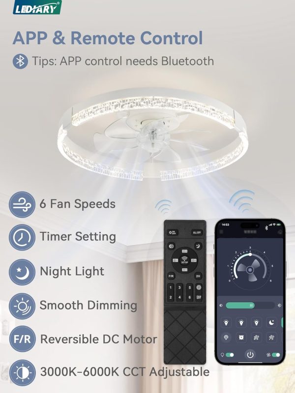 715gN1yml7L._AC_SL1500_.jpg windphoto 19.7" Low Profile Ceiling Fans with Lights, APP & Remote, White | Flush Mount, Dimmable LED, 3000-6000K, Fandelier, 6 Speeds, for Bedroom