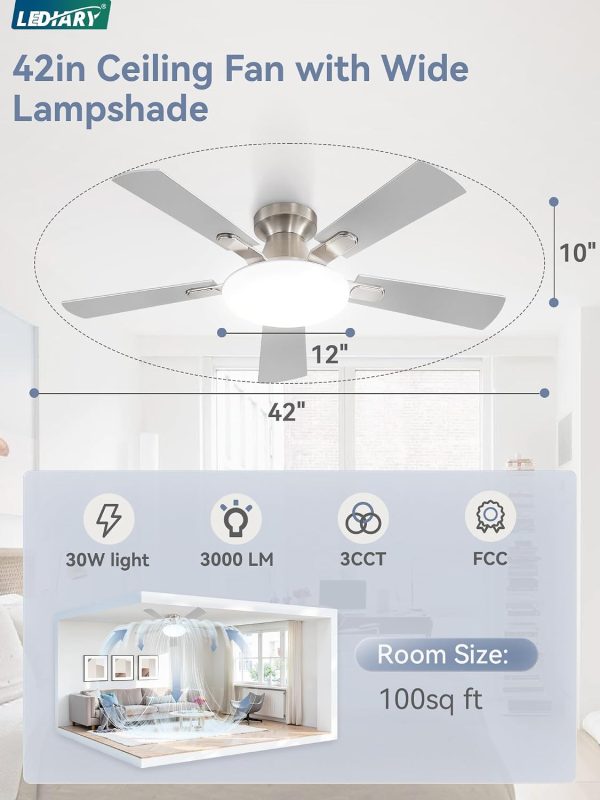 715hYdLr5kL._AC_SL1500_.jpg windphoto 42 Inch Flush Mount Ceiling Fans with Lights, Remote & APP Control | Bright Light, 3CCT, Dimmable, Memory Function, Timer, Reversible Blade, Quiet DC Motor, Damp-Rated, Bedroom, Covered Patio