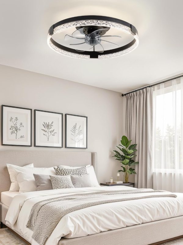 715zq404NZL._AC_SL1500_.jpg windphoto 19.7" Low Profile Ceiling Fans with Lights, APP & Remote, Black | Flush Mount, Dimmable LED, Quiet DC Motor, Reversible, 6 Speeds, Fandelier, for Bedroom
