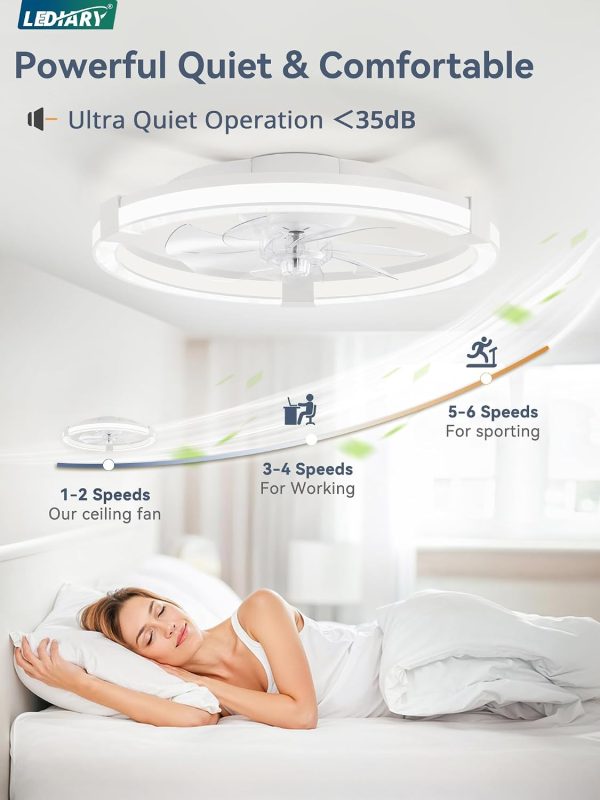 7167CASLA4L._AC_SL1500_.jpg Ceiling Fans with Lights 23 Inch Low Profile Fandelier with Remote White | 6 Speeds, Reversible, Dimmable Flush Mount Fan Light, Modern Ceiling Fan with Lights for Bedroom Bladeless