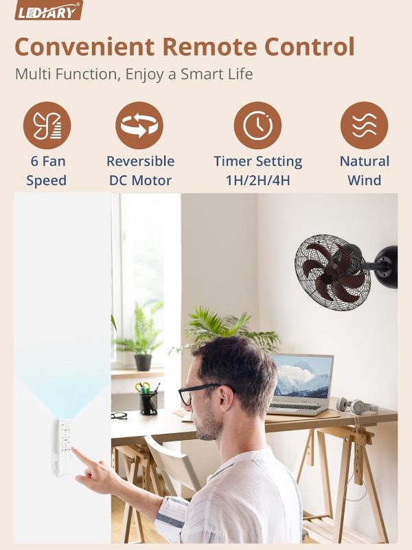 716MAXNR6L._AC_SL1500_.jpg windphoto 16 Inch Small Wall Mount Fan and Remote with Plug in Cord, Walnut | 6 Speed, Adjustable Tilt, Timing, Reversible, Wall Mounted Fan, Indoor, Tabletop, Garage, Shop, Corner Gym, Bedroom, Office