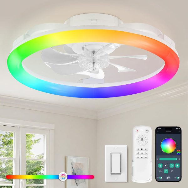 716aOI87b-L._AC_SL1500_.jpg windphoto RGB Low Profile Ceiling Fans with Lights and Remote, 20 Inch Dimmable Modern Ceiling Fan(3000K-6000K), 6 Speed, Reversible, APP & Remote Control, Flush Mount Fan Light, White RGB Ceiling Fans