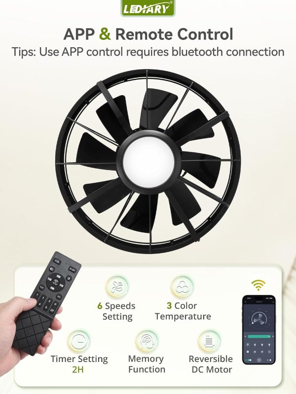 windphoto 20" Black IP65 Waterproof Outdoor Ceiling Fan with Light for Patios | APP&Remote Control,6-Speeds,3CCT Dimmable,Reverse DC Motor, Suitable for 10' x 12' Area,for Gazebo,Porch